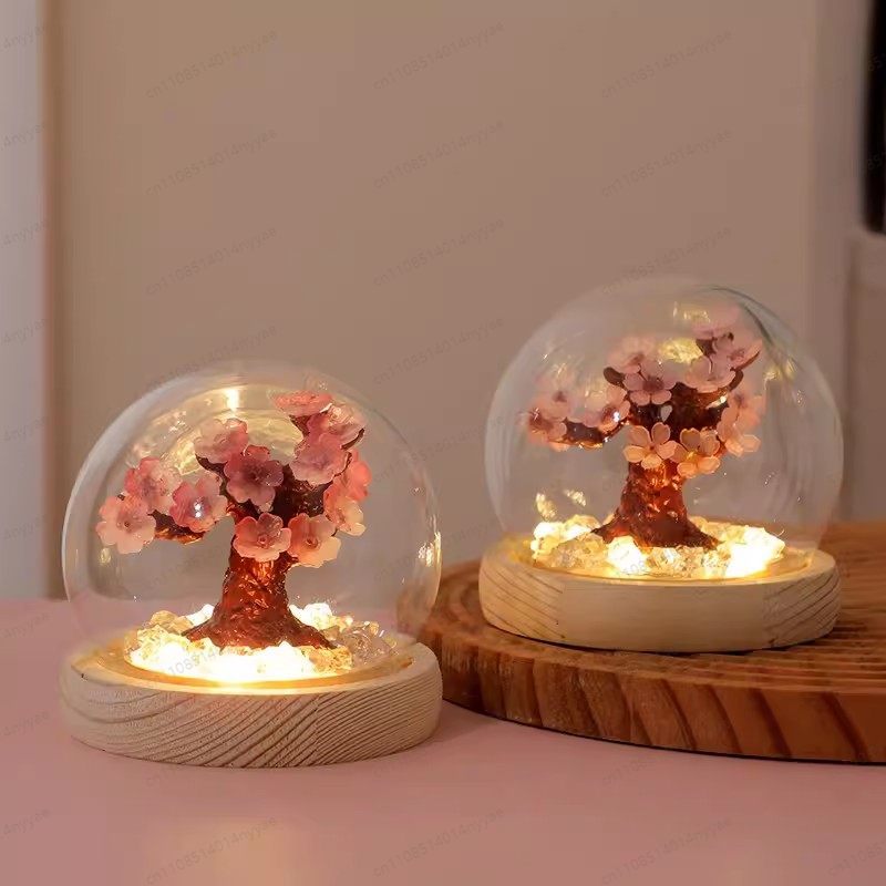 Unique Lighting Decor - โคมไฟตั้งโต๊ะต้นซากุระ DIY - โคมไฟสร้างบรรยากาศแสงสีขาวอบอุ่น ตกแต่งห้องนอนสไตล์เซน ของขวัญสุดพิเศษสำหรับผู้หญิง