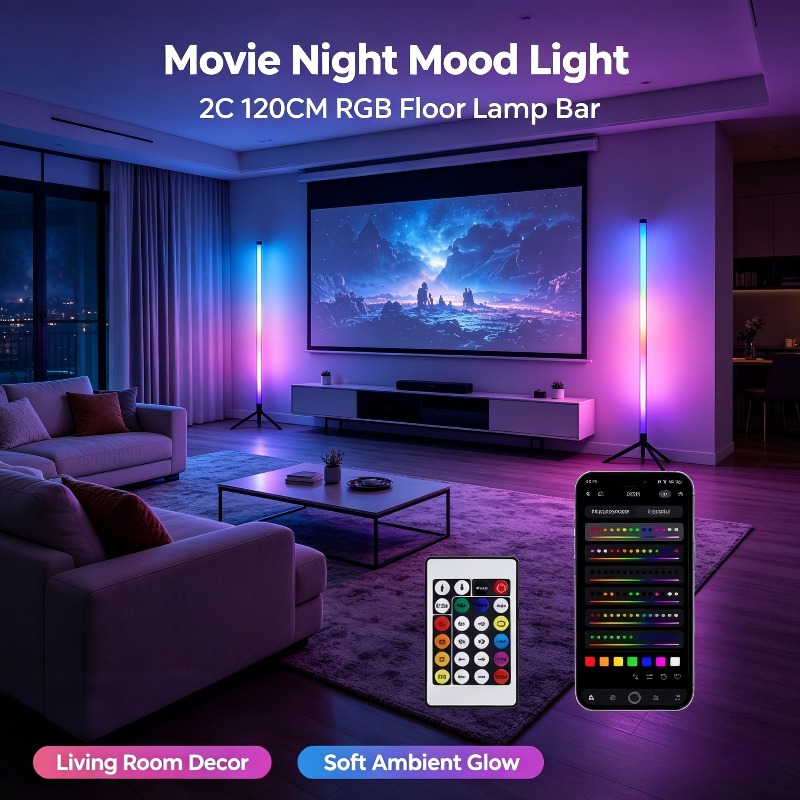Decor Lighting Pack - โคมไฟตั้งพื้นแบบมุม RGB LED 2 ชิ้น, แถบไฟยาว