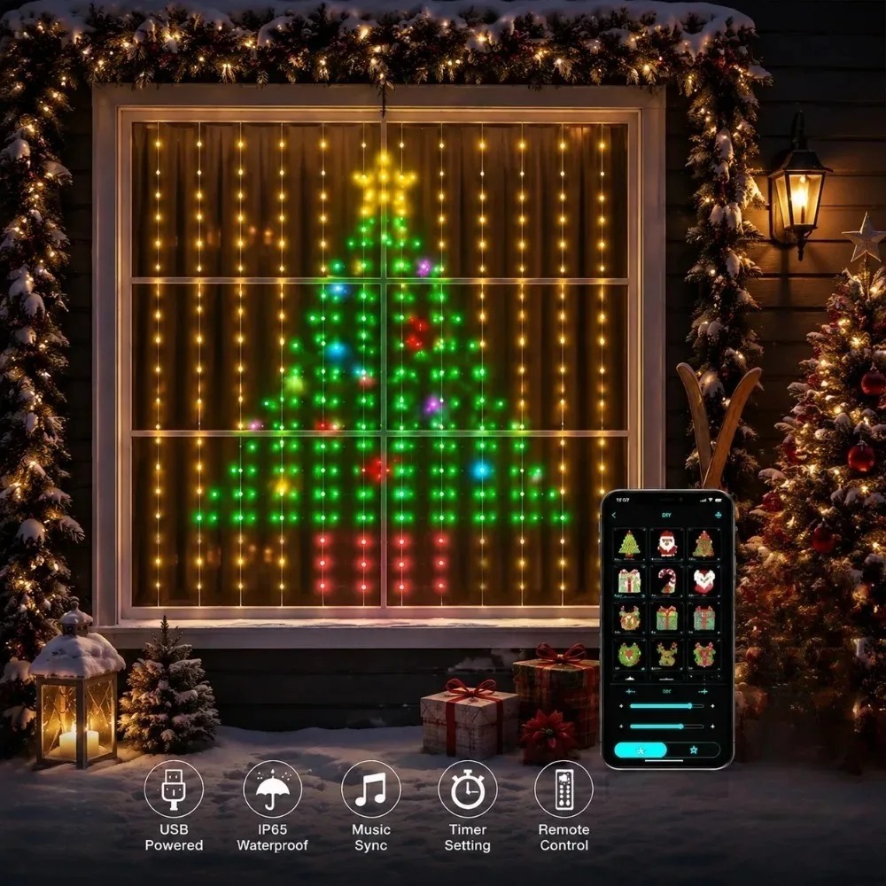 Lighting Decoration For Home - ไฟม่าน LED พิกเซล ควบคุมผ่านแอปพลิเคชันบลูทูธ ไฟสาย RGB
