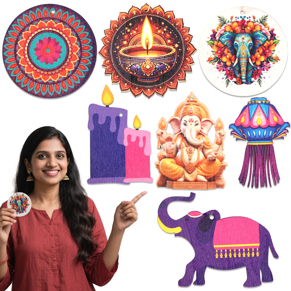 Lighting Decoration For Diwali - ของตกแต่งธีมเทศกาลดิวาลี - ไม้แขวนชิป (ช้างและเทียน) - เครื่องประดับงานเทศกาลไฟอินเดีย