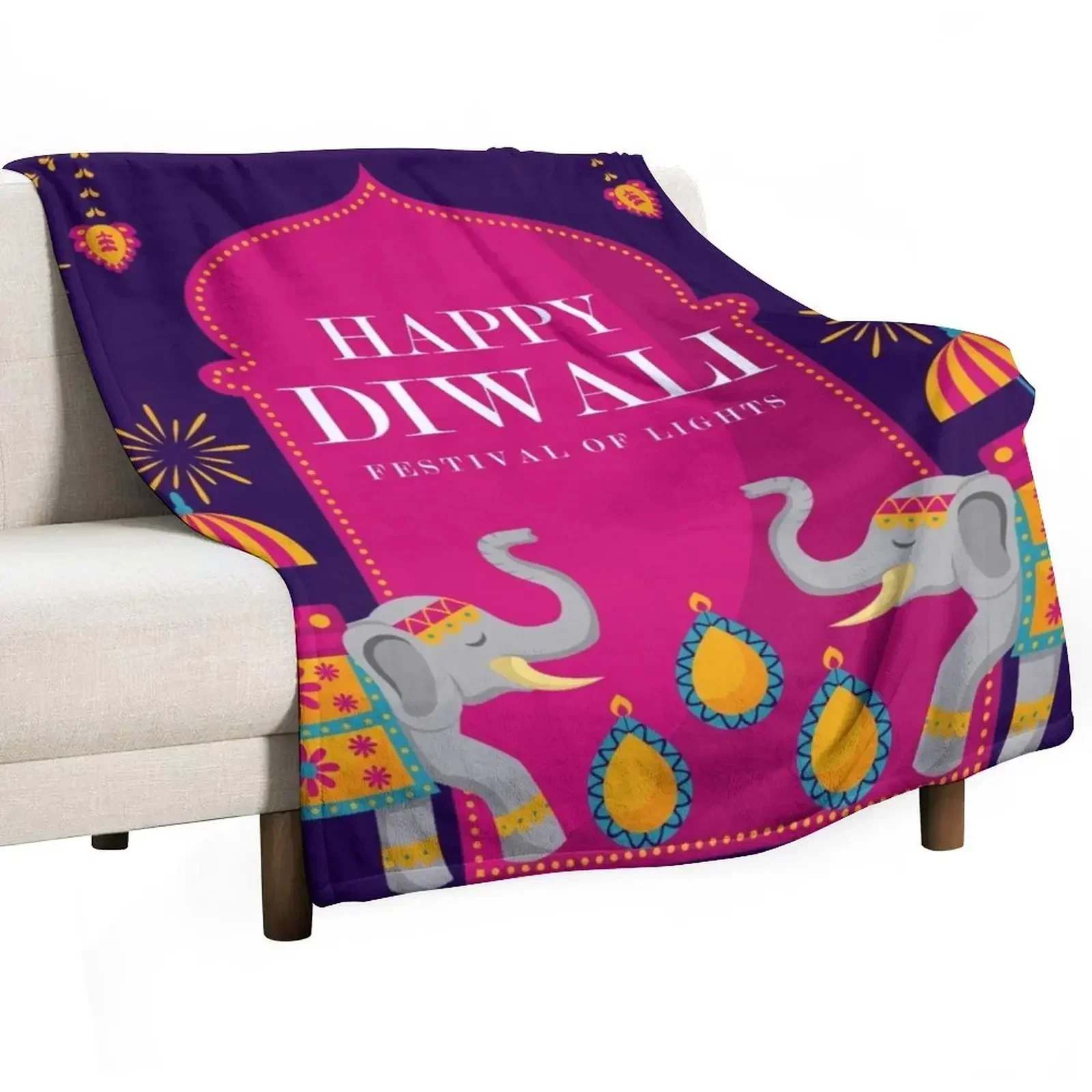 Lighting Decoration For Diwali - สุขสันต์วันดิวาลี - เทศกาลแห่งแสงไฟ ผ้าห่มสำหรับเด็กทารก ผ้าห่มตกแต่งโซฟา ผ้าห่มบางๆ