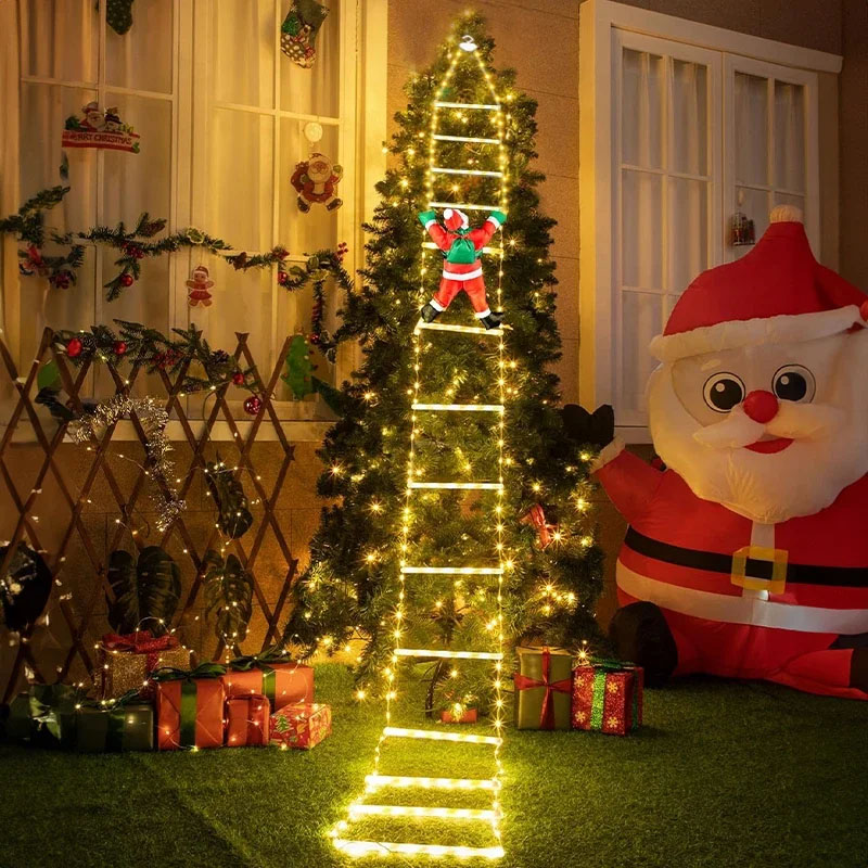 Lighting Decor Outdoor - ไฟคริสต์มาส LED สายไฟตกแต่งบันไดพร้อมซานตาคลอส สำหรับตกแต่งภายในและภายนอก หน้าต่าง สวน