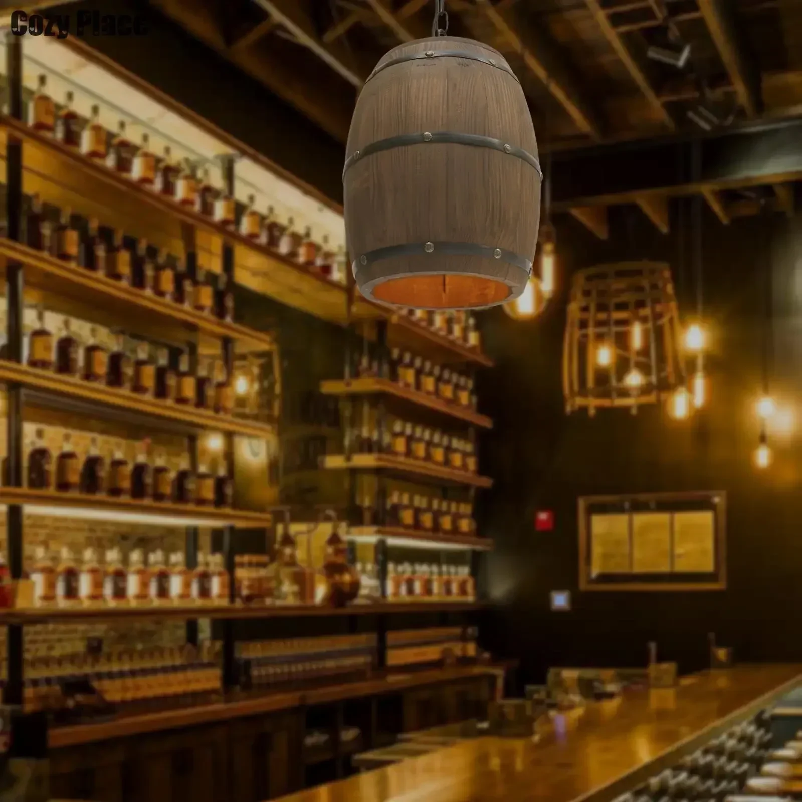 Lighting Decoration For Home - โคมไฟสไตล์ Rustic วินเทจ โคมไฟระย้าไม้ โคมไฟแขวนรูปถังไวน์ ของตกแต่งบ้าน